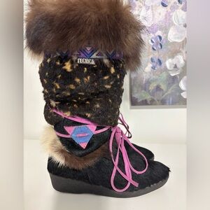 Vintage Tecnica Fur Après Ski Boots Women 39 US 8 Italy Tribal Nordic PonyMukluk